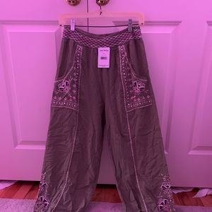 Free People flowy embroidered joggers  WITH TAGS